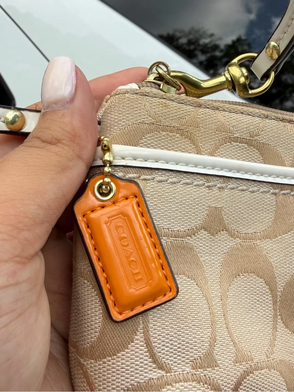 Coach Beige Signature Canvas Wristlet with Turnlock
